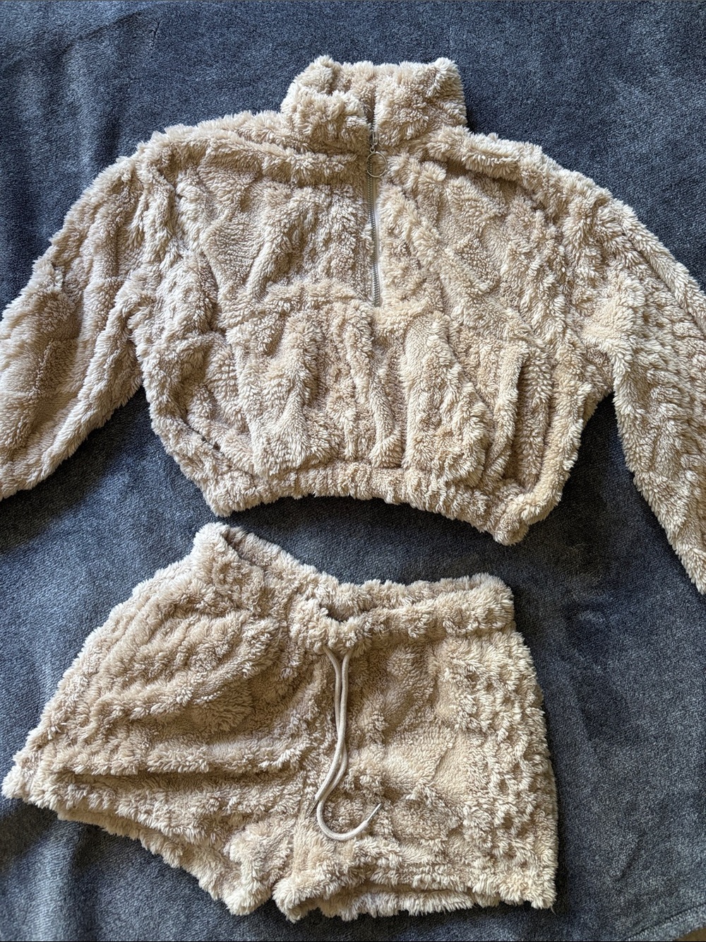 Cozy Sherpa Half-Zip Set in Beige